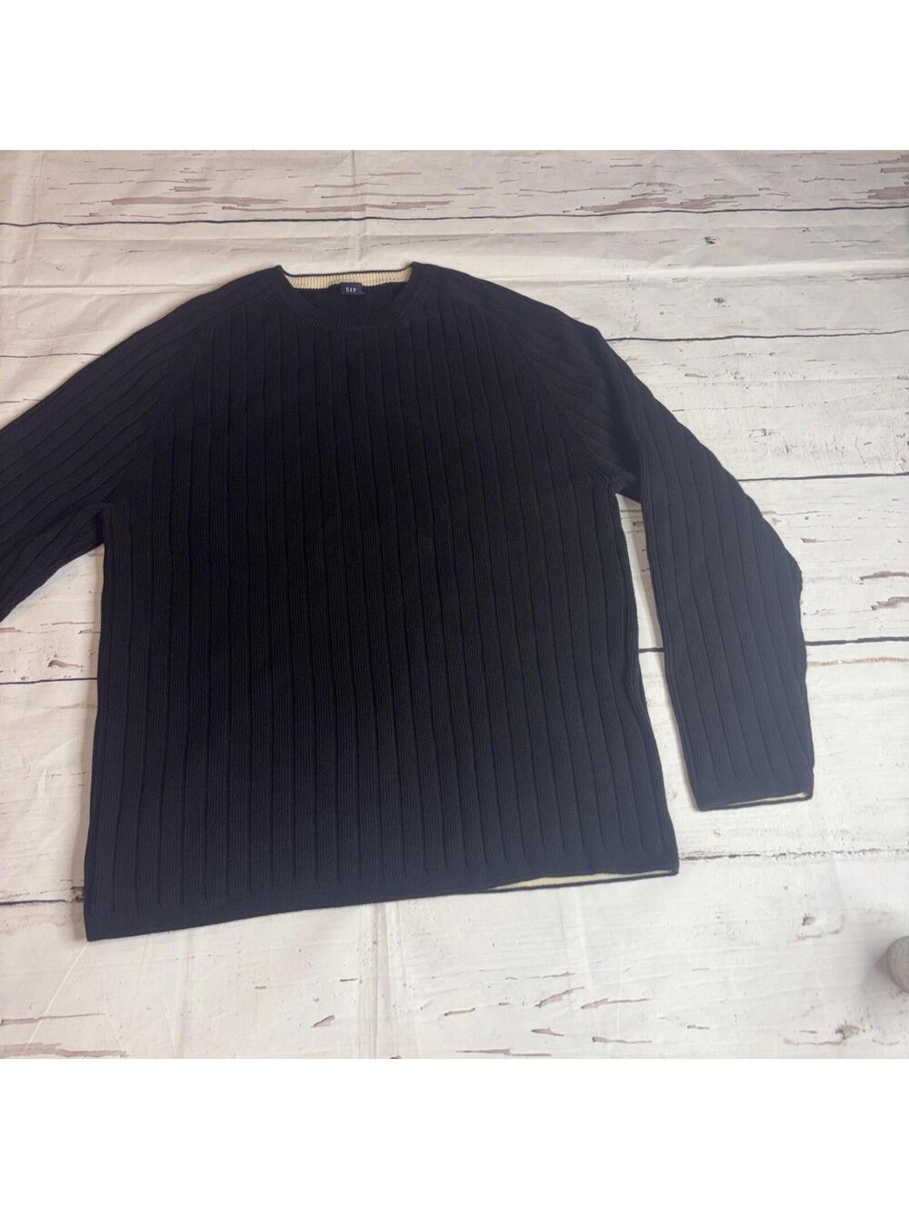 Vintage Gap Sweater Mens XL Black Ribbed Knit Crewneck Pullover (A5)